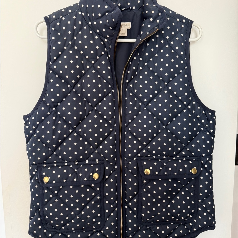 J. Crew Navy Quilted Vest with White Dots